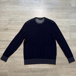 Theory Rothley Mens Medium Sweater Pullover Crewneck Merino WOOL Navy Blue
